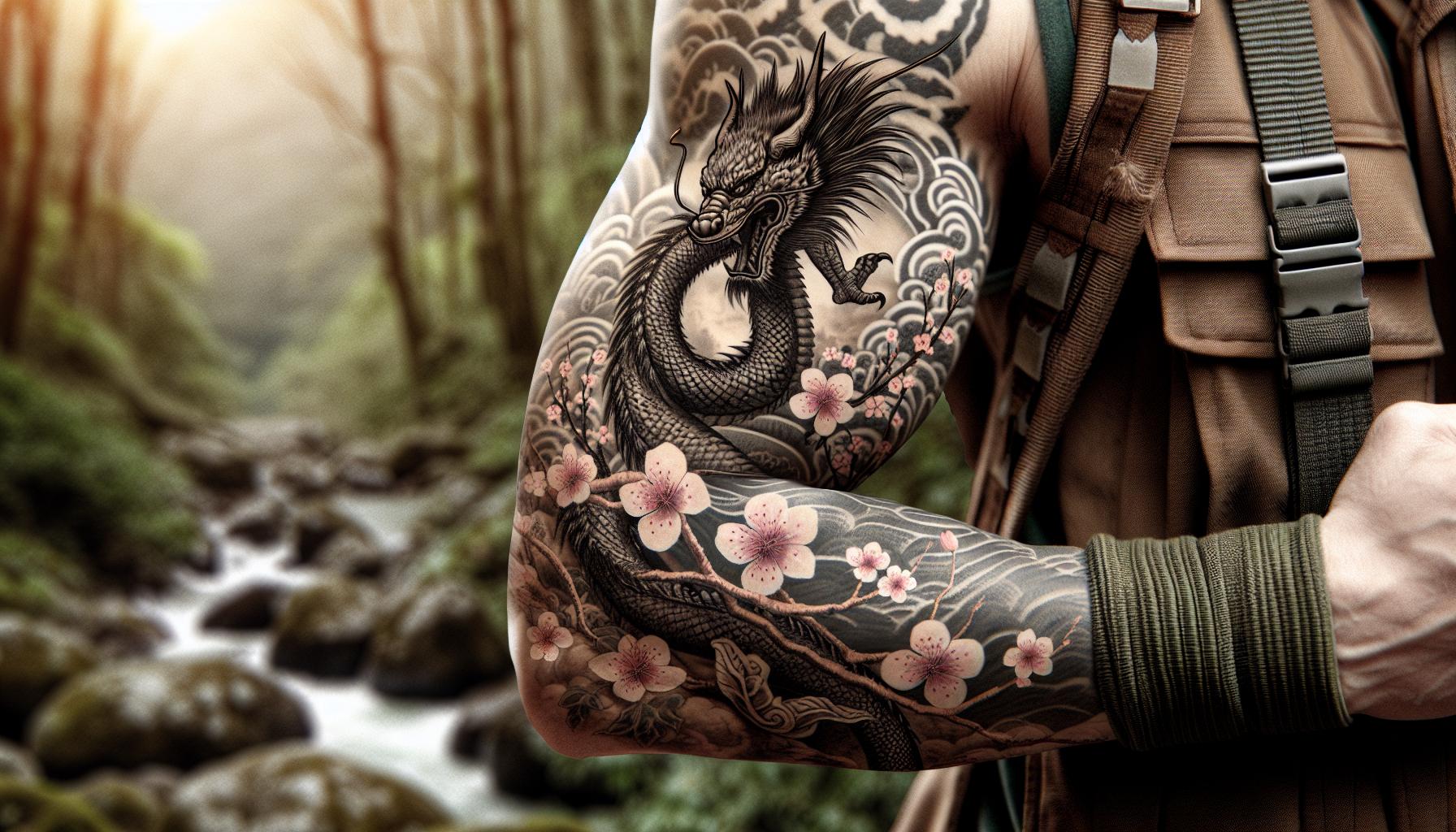 Stunning Japanese Sleeve Tattoo Designs: Dragons, Koi & Cherry Blossoms 8 Stunning Japanese Sleeve Tattoo Designs: Dragons, Koi & Cherry Blossoms 7