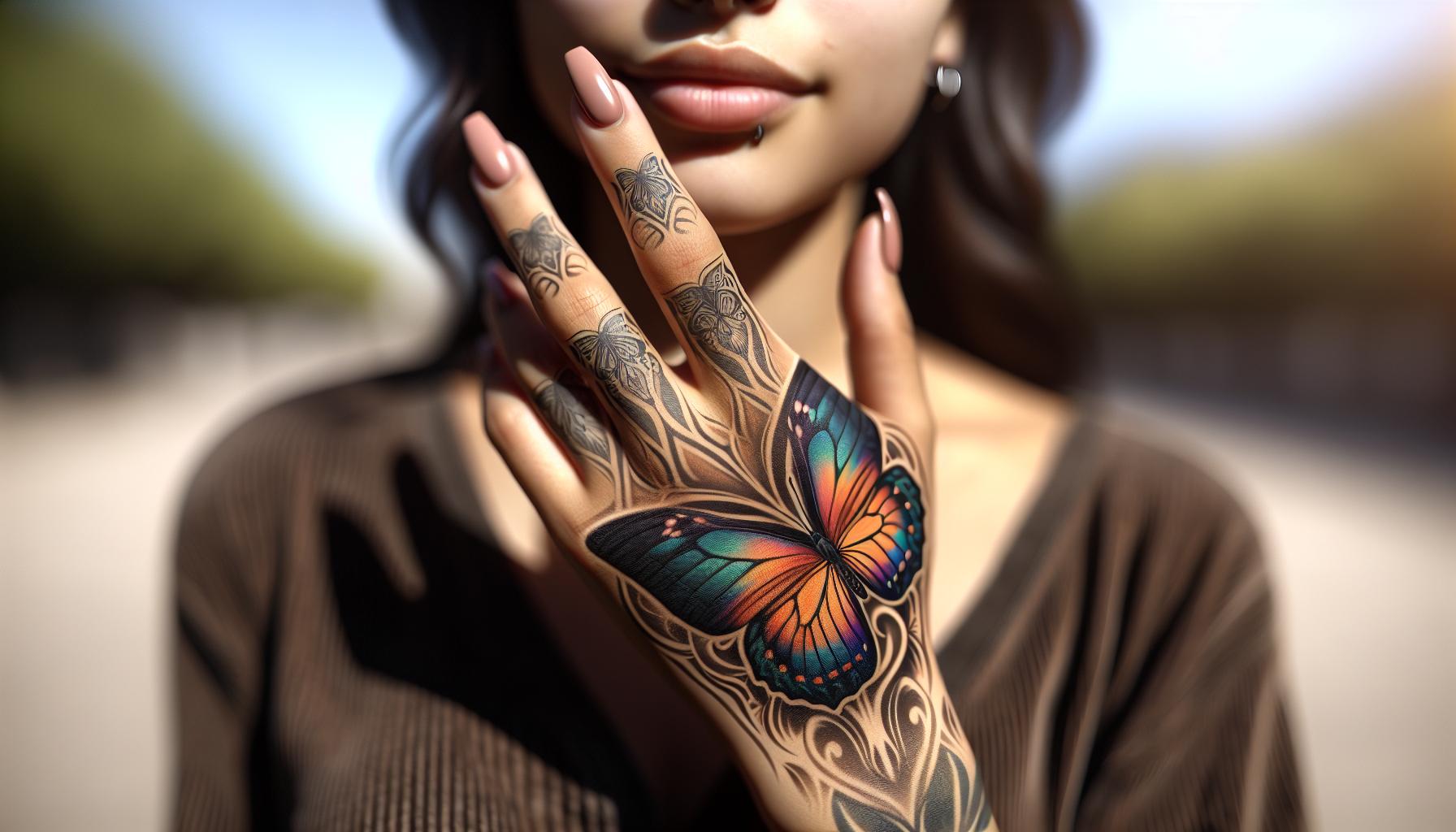 15 Stunning Butterfly Hand Tattoos for Women to Inspire Your Next Ink 4 15 Stunning Butterfly Hand Tattoos for Women to Inspire Your Next Ink 3