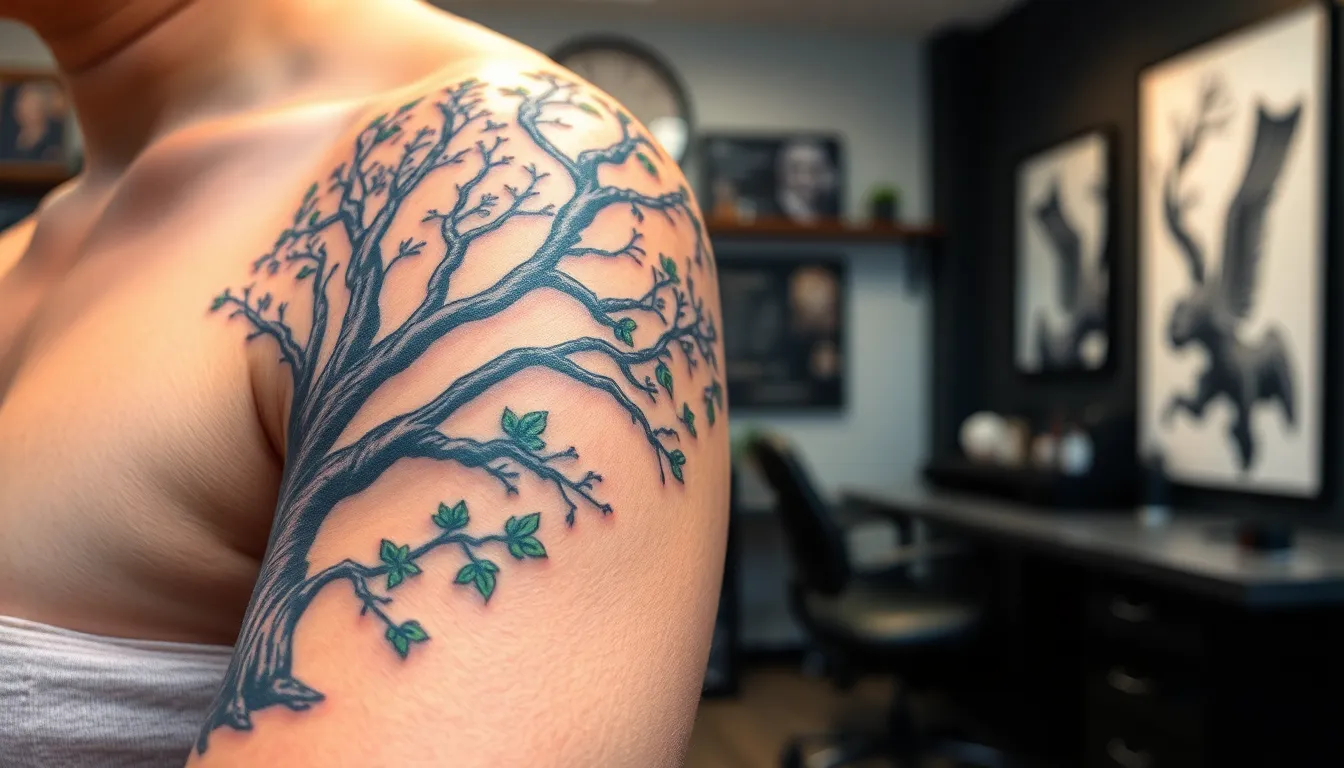Tree on Shoulder Tattoo Ideas: Meaning, Designs & Complete Guide 2025 14 Tree on Shoulder Tattoo Ideas: Meaning, Designs & Complete Guide 2025 13