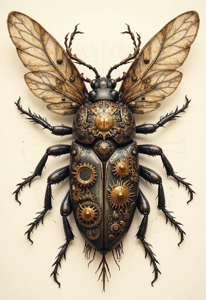 50 Bug Pin Tattoo Designs That Are Unique and Creative - 10. Steampunk Insect Tattoo