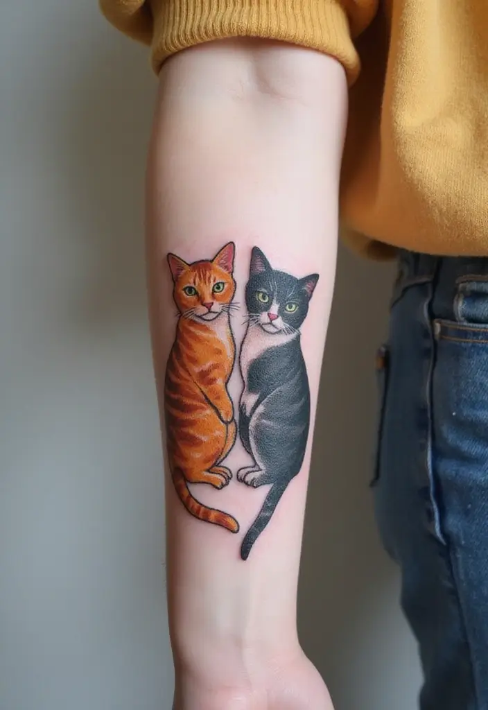 50 Creative Cat Tattoo Ideas for Every Style - 10. Side-by-Side Cat Tattoos