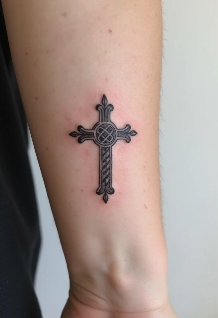 30 Celtic Cross Tattoos for Men and Women with Spiritual Value 10 30 Celtic Cross Tattoos for Men and Women with Spiritual Value - 10. Minimalist Celtic Cross