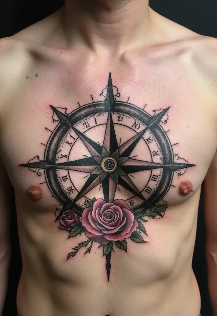 50 Best Chest Tattoo Ideas for Men and Women in 2025 10 50 Best Chest Tattoo Ideas for Men and Women in 2025 - 10. Compass Designs