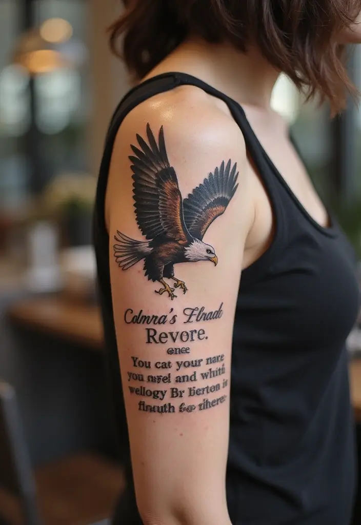 30 Eagle Tattoo Designs That Represent Strength and Freedom 10 30 Eagle Tattoo Designs That Represent Strength and Freedom - 10. Eagle with a Quote