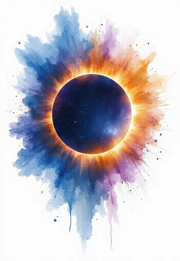 50 Eclipse Tattoo Designs with Powerful Meaning and Symbolism - 10. Watercolor Eclipse Tattoos