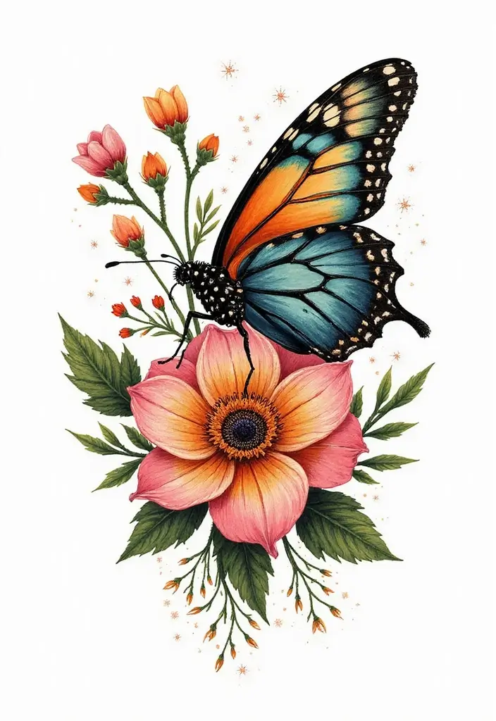 50 Half Butterfly Half Flower Tattoo Designs and Inspirations - 10. Fantasy-Inspired Designs