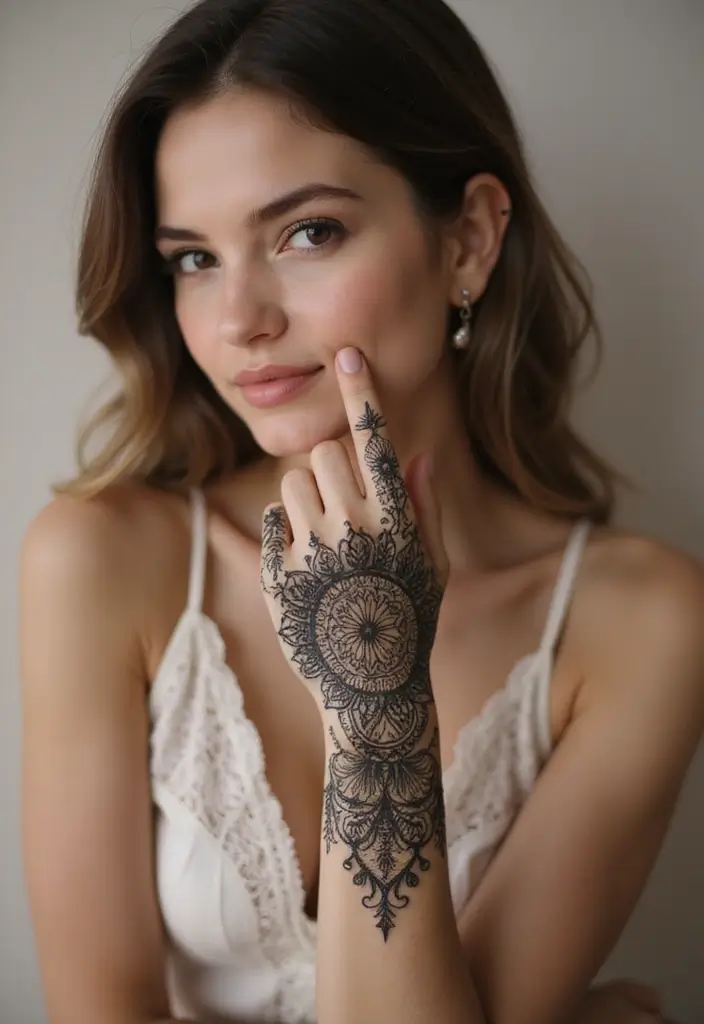 50 Beautiful Hand Tattoos for Women with Unique Design Ideas 10 50 Beautiful Hand Tattoos for Women with Unique Design Ideas - 10. Mandala Patterns