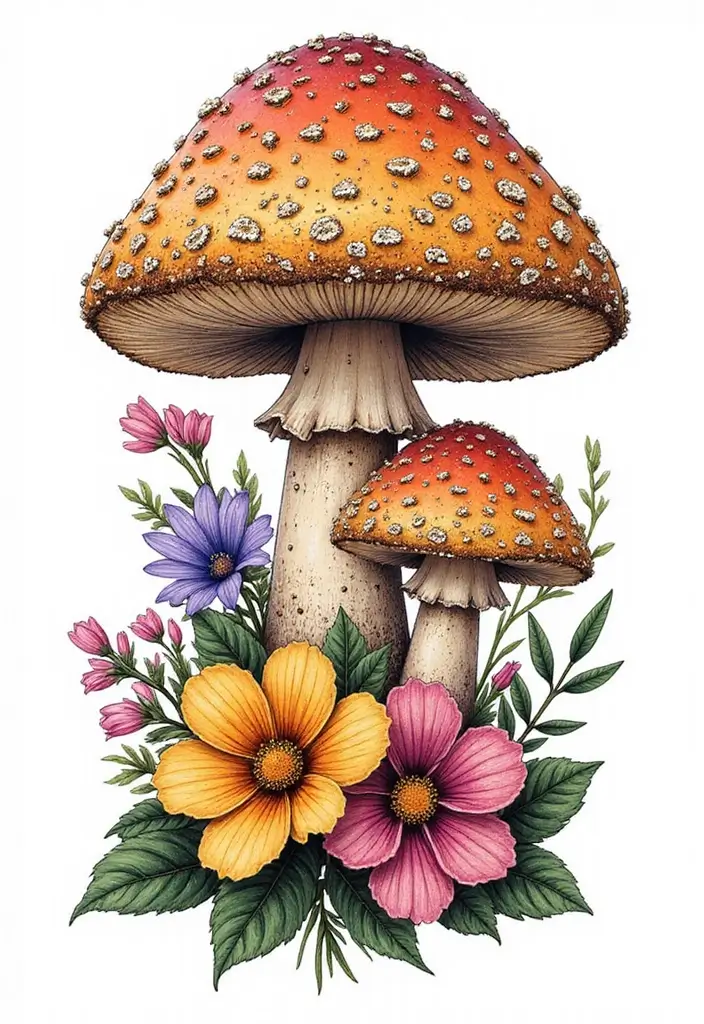 50 Unique Mushroom Tattoo Ideas That'll Leave You Inspired and Curious About Their Symbolism! 10 50 Unique Mushroom Tattoo Ideas That'll Leave You Inspired and Curious About Their Symbolism! - 10. Floral Mushroom Fusion