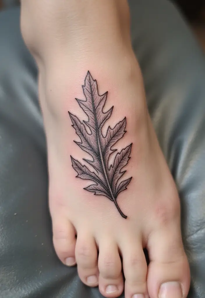30 Oak Leaf Tattoo Designs with Nature-Inspired Symbolism - 10. Oak Leaf Foot Tattoo
