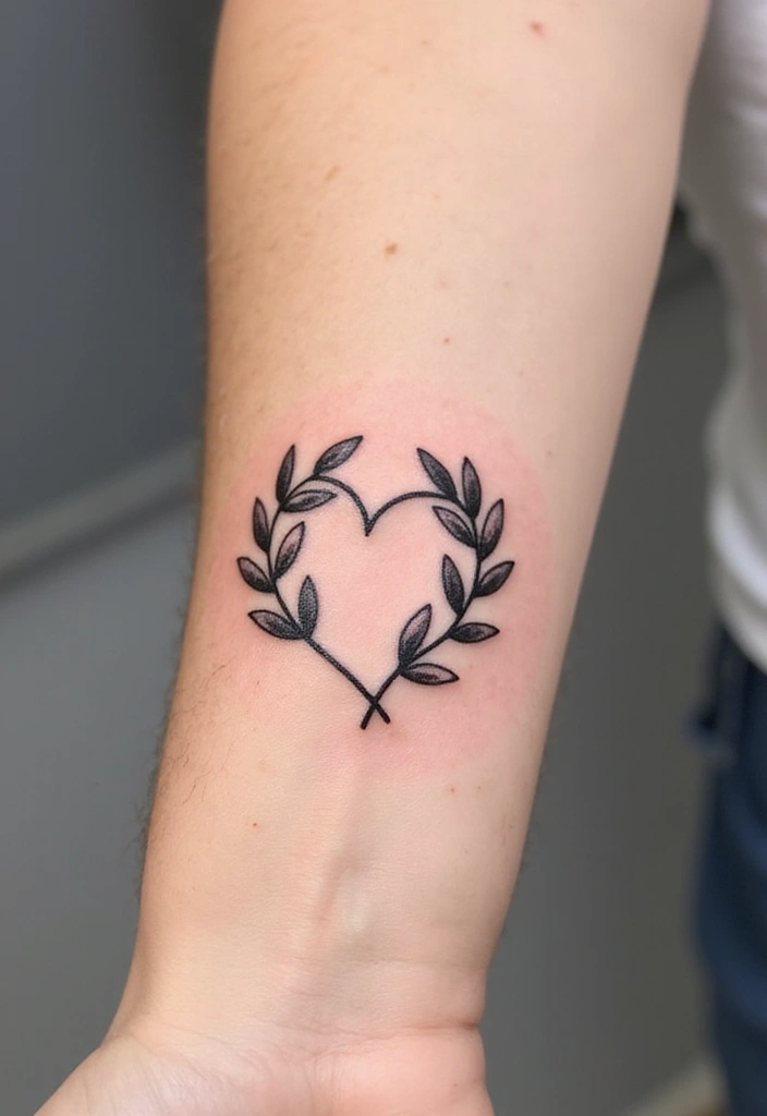 30 Olive Branch Tattoo Meaning and Design Inspirations - 10. Olive Branch in a Heart Shape