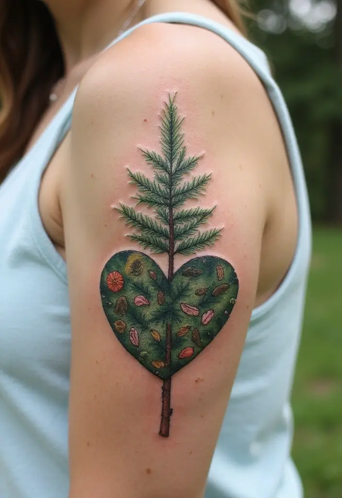 30 Pine Tree Tattoo Ideas with Nature-Inspired Symbolism - 10. Pine Tree Heart Tattoo