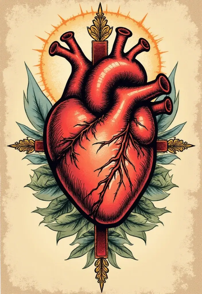 30 Sacred Heart Tattoo Ideas with Spiritual Symbolism 10 30 Sacred Heart Tattoo Ideas with Spiritual Symbolism - 10. Vintage Sacred Heart Tattoo