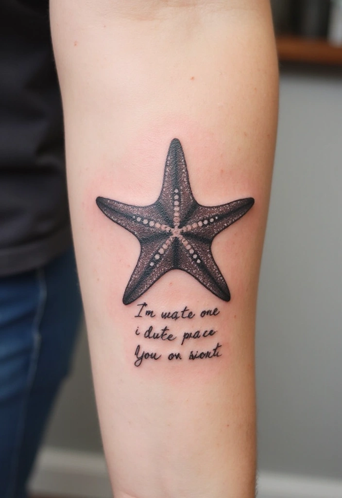 30 Simple Starfish Tattoo Ideas with Minimalist Symbolism 10 30 Simple Starfish Tattoo Ideas with Minimalist Symbolism - 10. Starfish with a Quote