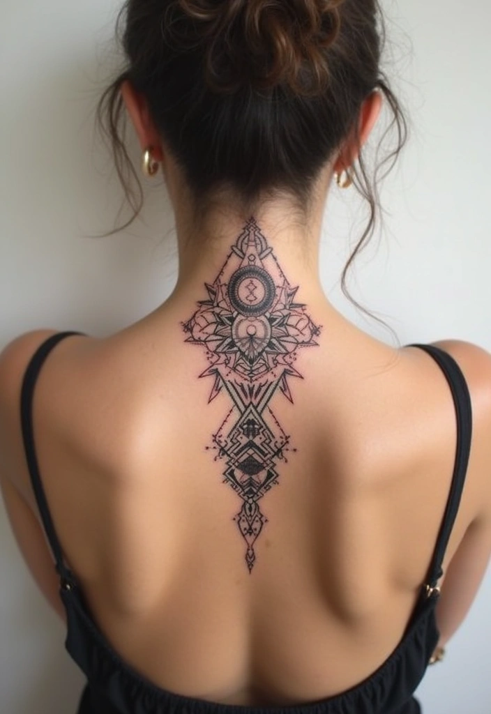 99 Stunning Spine Tattoos for Women to Inspire Your Next Ink - 10. Geometric Patterns