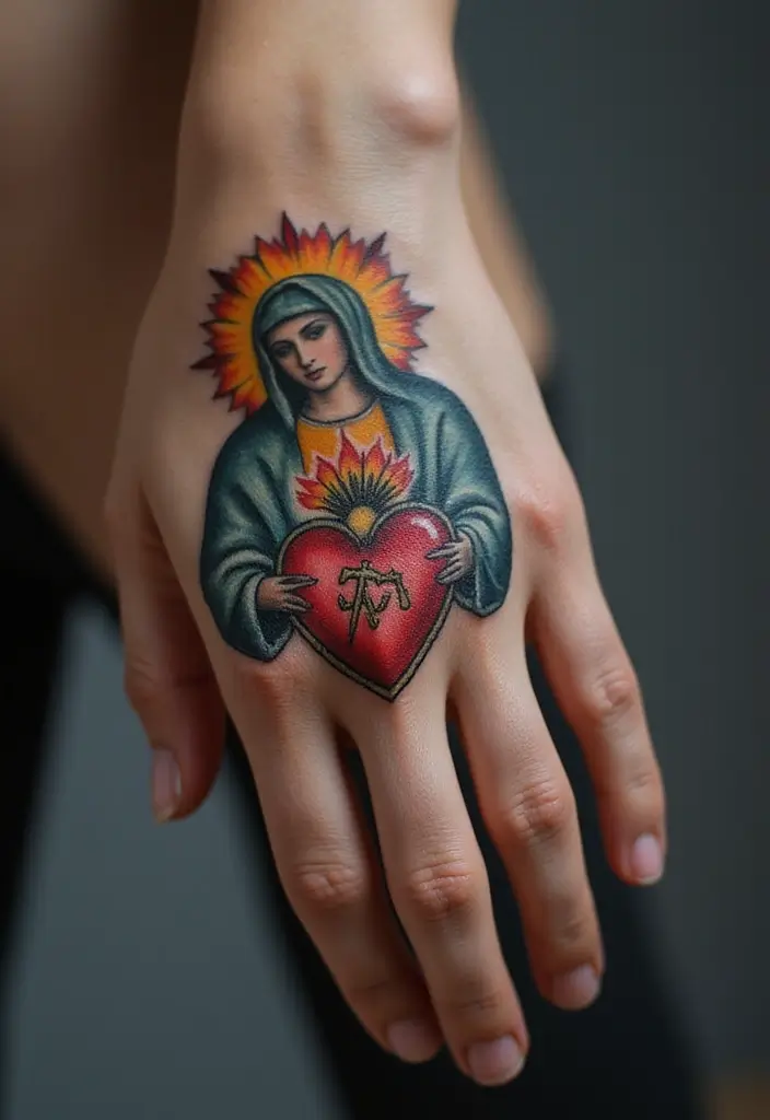 50 Virgin Mary Hand Tattoos with Spiritual and Artistic Designs - 10. Virgin Mary with Sacred Heart