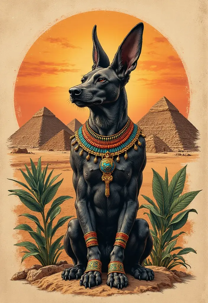 30 Anubis Tattoo Designs with Ancient Egyptian Symbolism 11 30 Anubis Tattoo Designs with Ancient Egyptian Symbolism - 11. Anubis with Pyramid Background