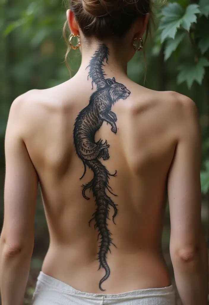 50 Baddie Women’s Spine Tattoos That Look Absolutely Stunning - 11. Animal Inspirations