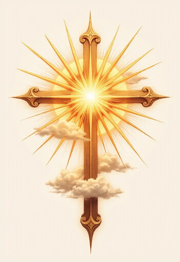 50 Cross Tattoo Meaning Inspirations and Symbolism Explained - 11. The Cross with Sun Rays: Light of Faith