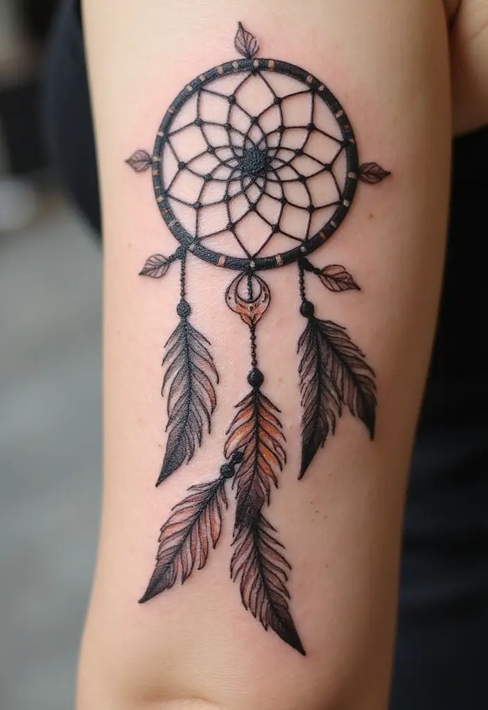 50 Dreamcatcher Tattoo Ideas with Cultural Symbolism 11 50 Dreamcatcher Tattoo Ideas with Cultural Symbolism - 11. Dreamcatcher with a Quote