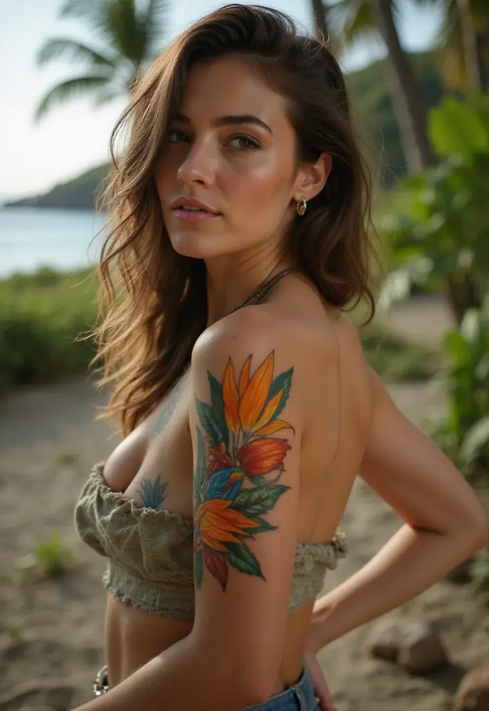 30 Flower Nipple Tattoo Ideas with Creative and Bold Designs - 11. Exotic Flower Compositions