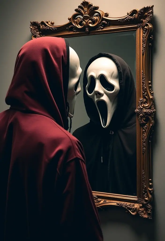 30 Ghostface Tattoo Ideas for Horror Fans - 11. Ghostface with a Mirror