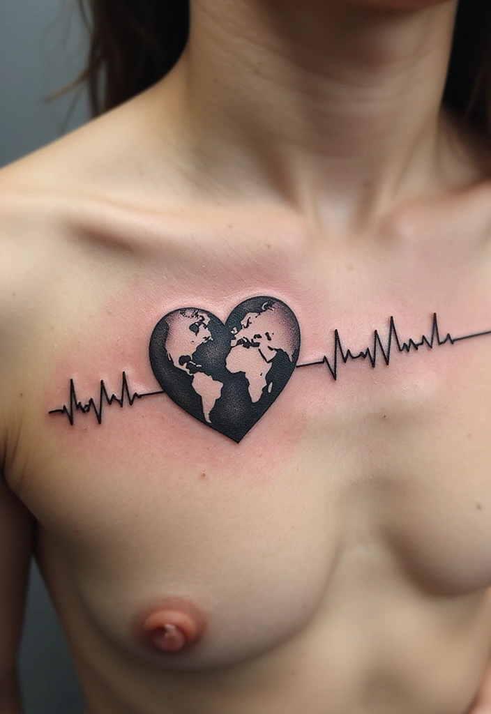 30 Heart Beat Tattoo Designs with Special Meaning 11 30 Heart Beat Tattoo Designs with Special Meaning - 11. Earth and Heartbeat Combination