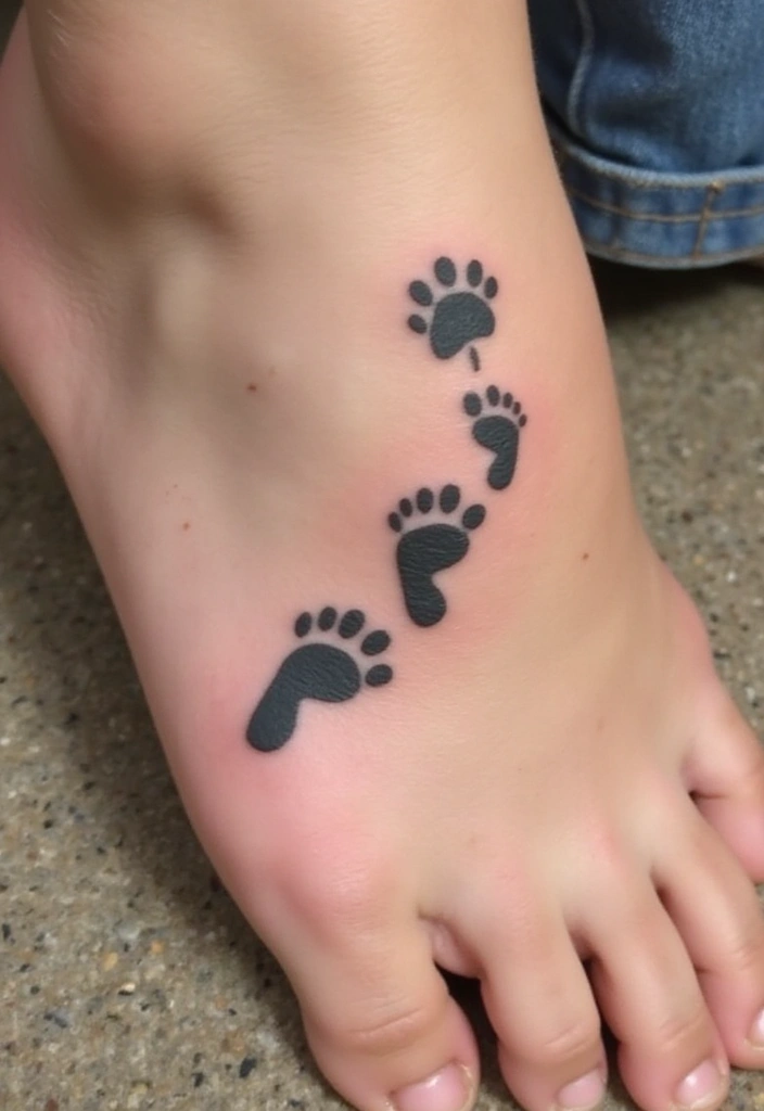 30 Loyalty Over Love Tattoos and Their Symbolism - 11. Footprints Leading to a Paw Print