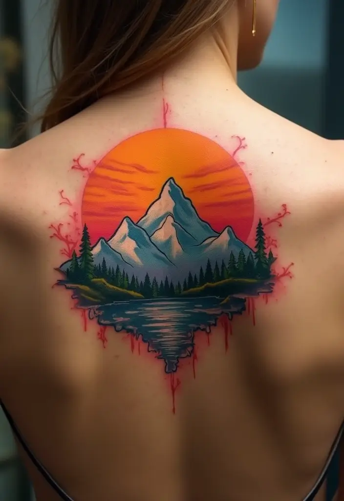 50 Mountain Tattoo Ideas with Powerful and Minimalist Designs 11 50 Mountain Tattoo Ideas with Powerful and Minimalist Designs - 11. Mountain and Sun