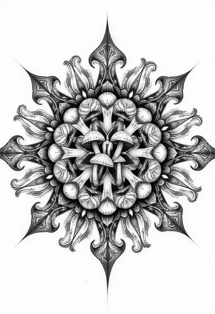 50 Unique Mushroom Tattoo Ideas That'll Leave You Inspired and Curious About Their Symbolism! 11 50 Unique Mushroom Tattoo Ideas That'll Leave You Inspired and Curious About Their Symbolism! - 11. Mushroom Mandalas