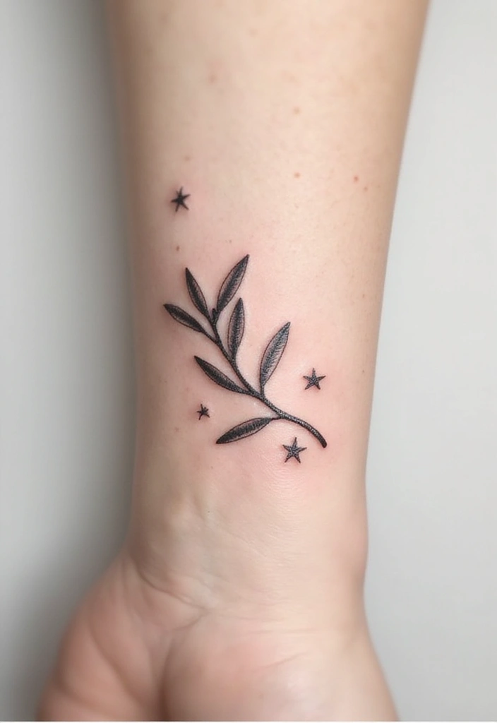 30 Olive Branch Tattoo Meaning and Design Inspirations - 11. Olive Branch with Stars