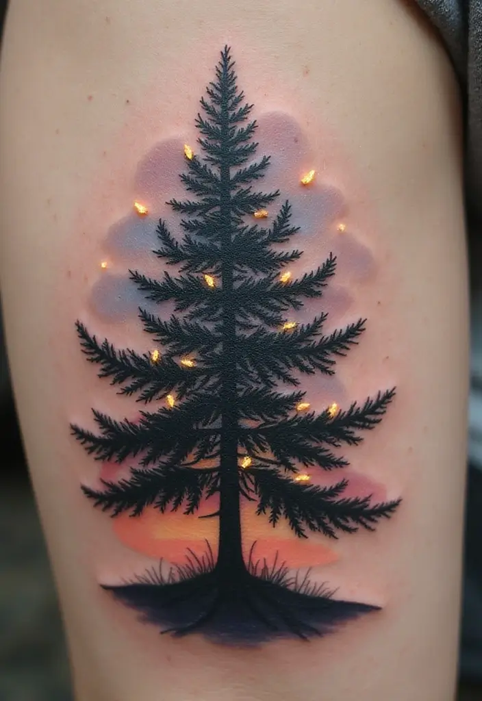 30 Pine Tree Tattoo Ideas with Nature-Inspired Symbolism - 11. Pine Tree with Fireflies