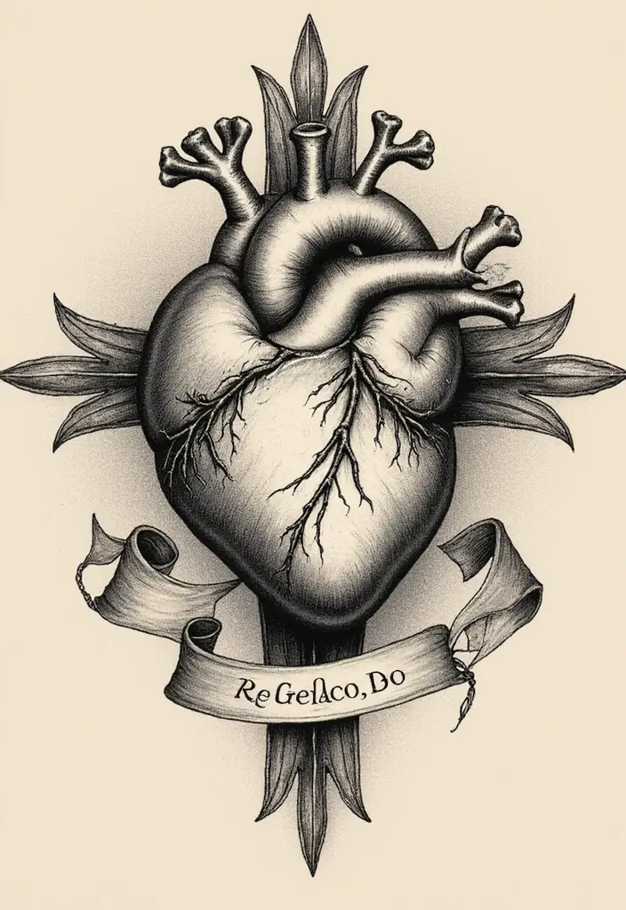 30 Sacred Heart Tattoo Ideas with Spiritual Symbolism 11 30 Sacred Heart Tattoo Ideas with Spiritual Symbolism - 11. Sacred Heart with a Banner