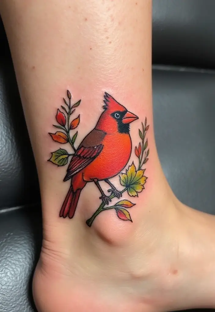 30 Small Cardinal Tattoos for Unique Inspiration 11 30 Small Cardinal Tattoos for Unique Inspiration - 11. Seasonal Cardinal