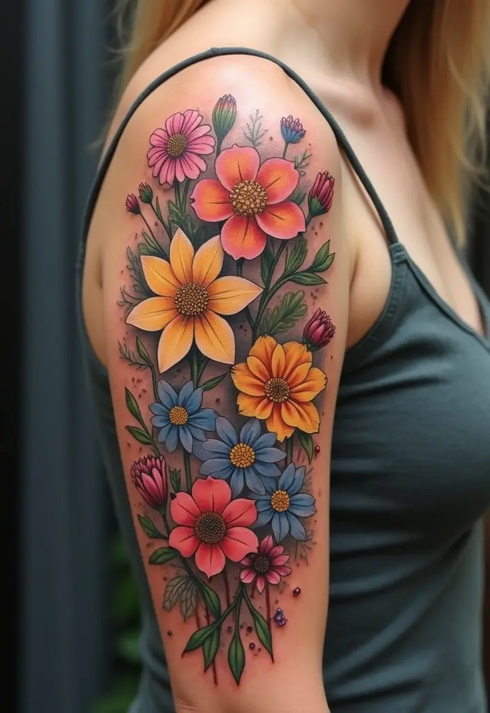 50 Wildflower Tattoo Ideas with Simple and Beautiful Designs 11 50 Wildflower Tattoo Ideas with Simple and Beautiful Designs - 11. Wildflower Cluster