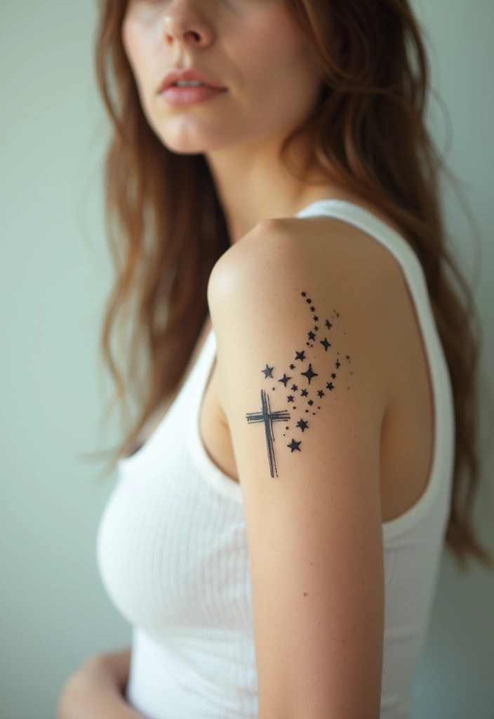 50 Cross Tattoo Ideas for Men and Women with Deep Meaning - 12. Cross with Stars