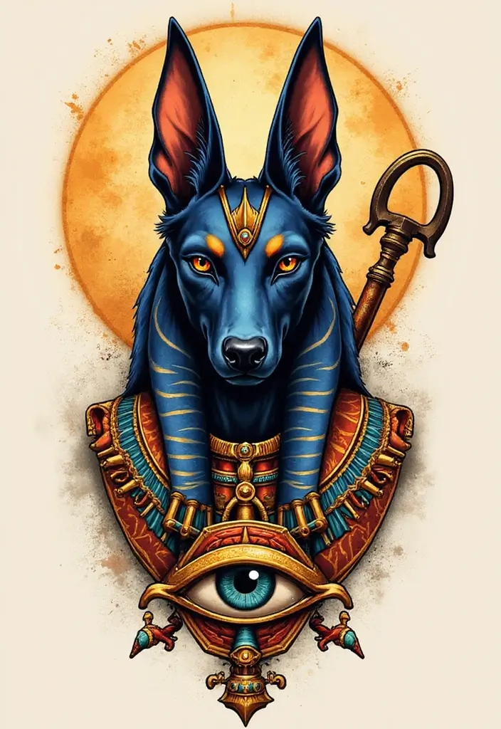 30 Anubis Tattoo Designs with Ancient Egyptian Symbolism 12 30 Anubis Tattoo Designs with Ancient Egyptian Symbolism - 12. Anubis and the Eye of Horus