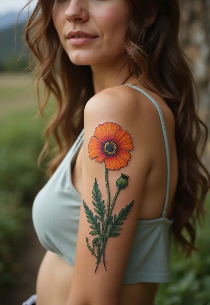 50 California Poppy Tattoo Ideas with Symbolism and Beauty - 12. California Poppy in Full Bloom