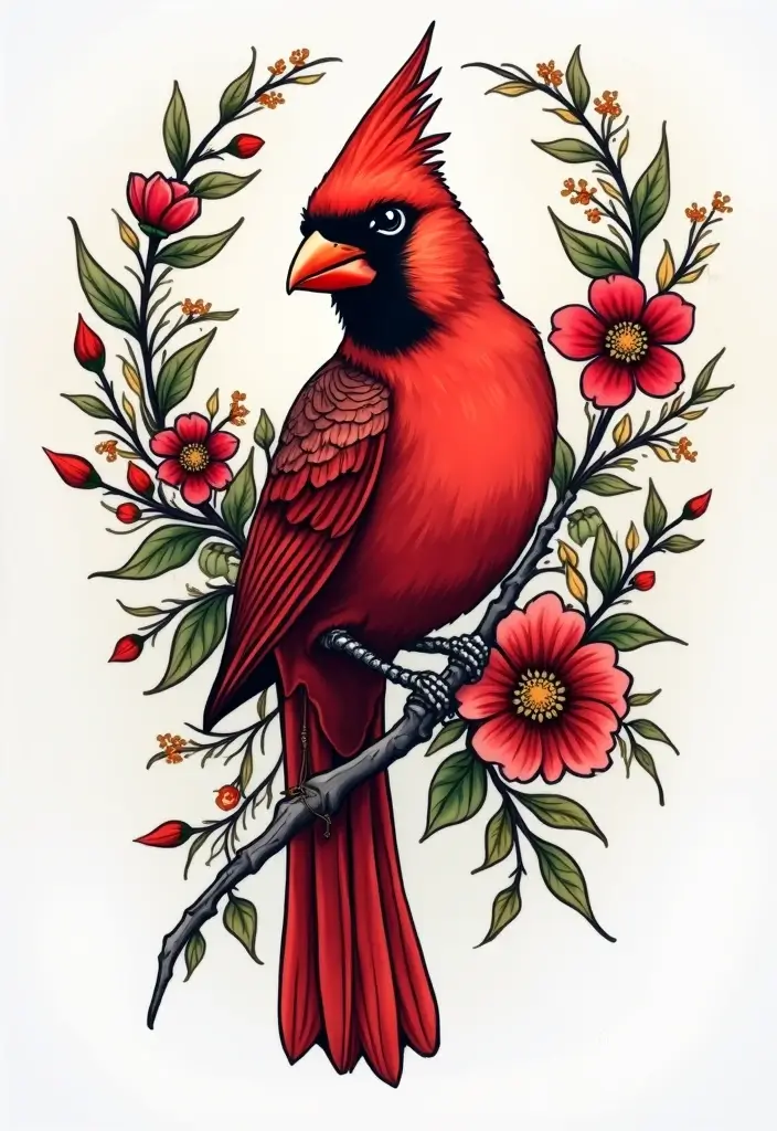 50 Cardinal Tattoo Ideas with Symbolism and Beautiful Designs - 12. Cardinal and a Heart