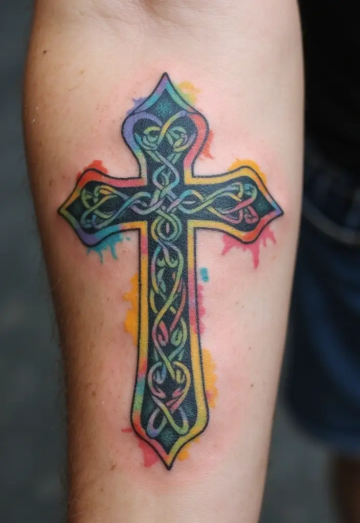 30 Celtic Cross Tattoos for Men and Women with Spiritual Value 12 30 Celtic Cross Tattoos for Men and Women with Spiritual Value - 12. Watercolor Celtic Cross