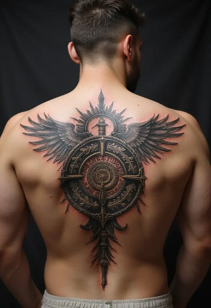 50 Christian Back Tattoos with Meaningful and Powerful Designs - 12. Shield of Faith