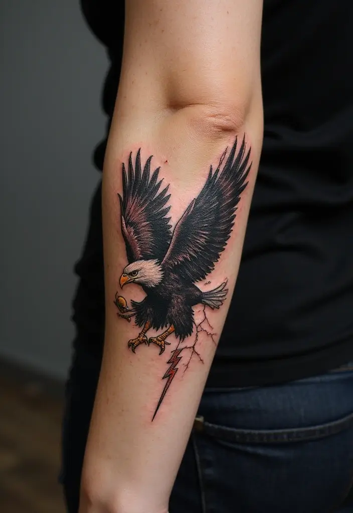 30 Eagle Tattoo Designs That Represent Strength and Freedom 12 30 Eagle Tattoo Designs That Represent Strength and Freedom - 12. Eagle with Lightning