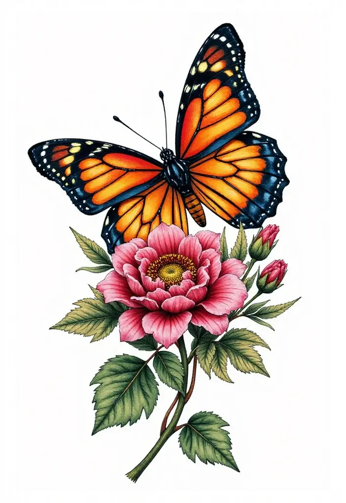 50 Half Butterfly Half Flower Tattoo Designs and Inspirations - 12. Bright and Bold