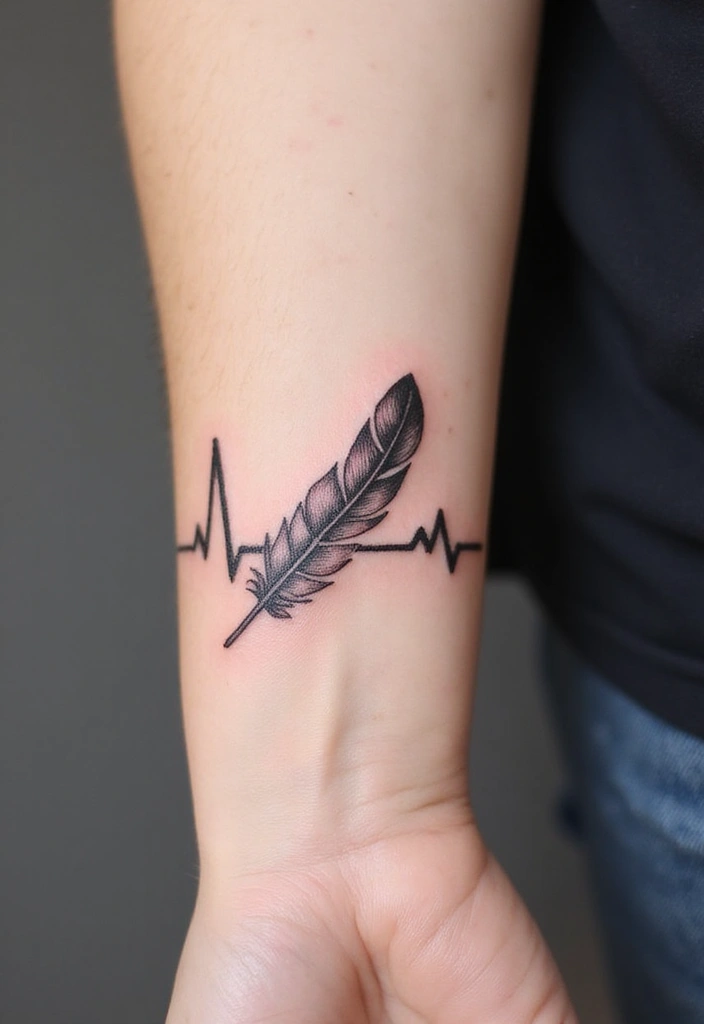 30 Heart Beat Tattoo Designs with Special Meaning 12 30 Heart Beat Tattoo Designs with Special Meaning - 12. Heartbeat with a Feather