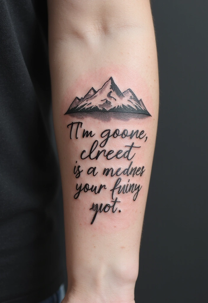 50 Mountain Tattoo Ideas with Powerful and Minimalist Designs 12 50 Mountain Tattoo Ideas with Powerful and Minimalist Designs - 12. Mountain Scene with Quote