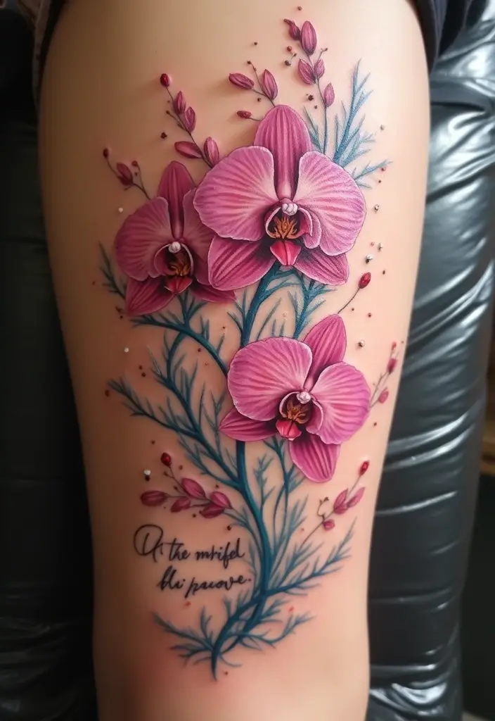 30 Orchid Tattoos That Represent Elegance and Beauty - 12. Orchid with Quote Tattoo