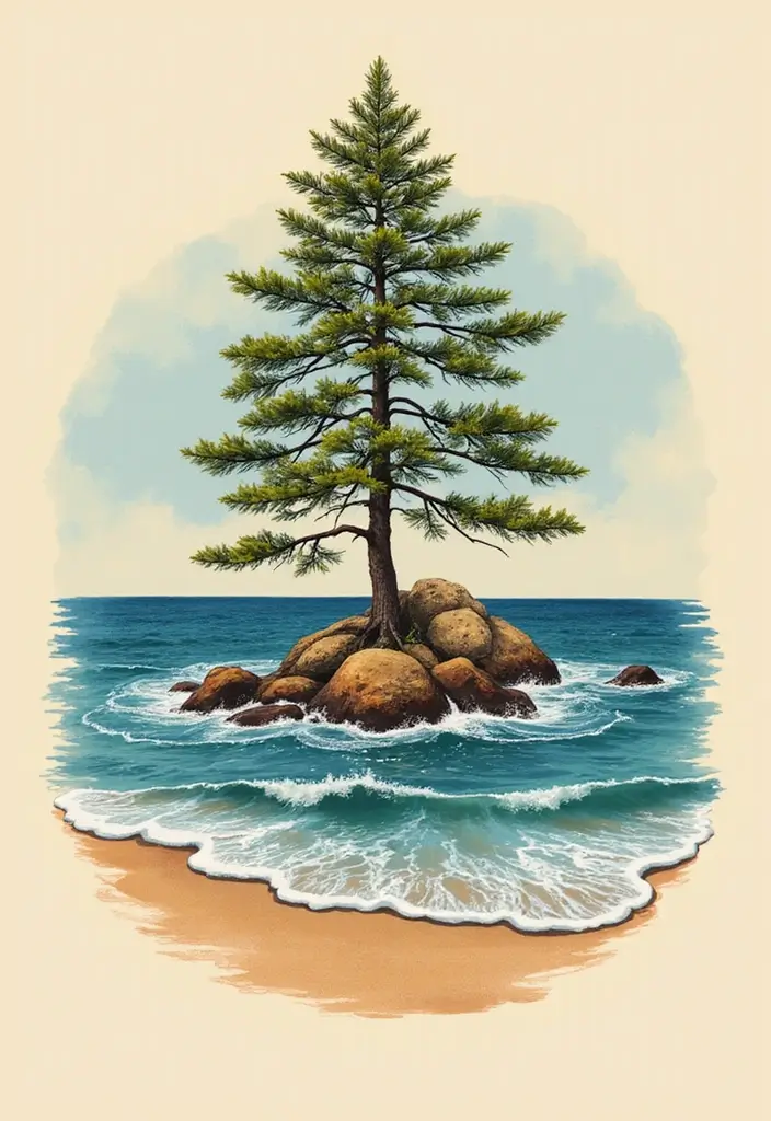 30 Pine Tree Tattoo Ideas with Nature-Inspired Symbolism - 12. Pine Tree and Waves