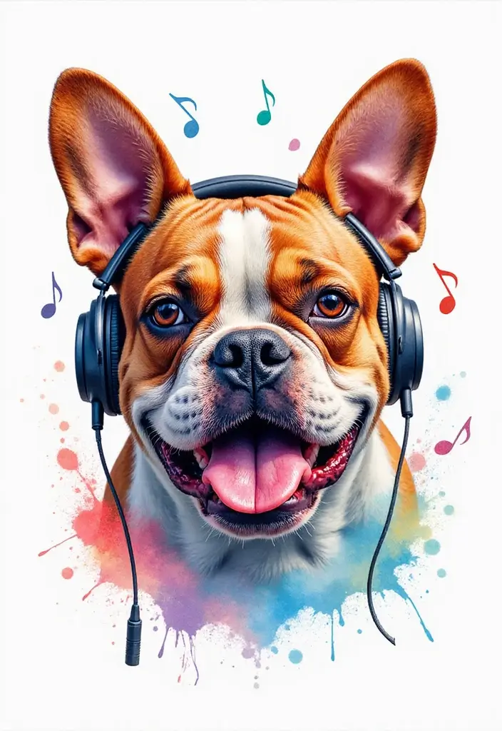 30 Realistic English and French Bulldog Tattoos You’ll Love - 12. Bulldog with a Music Theme