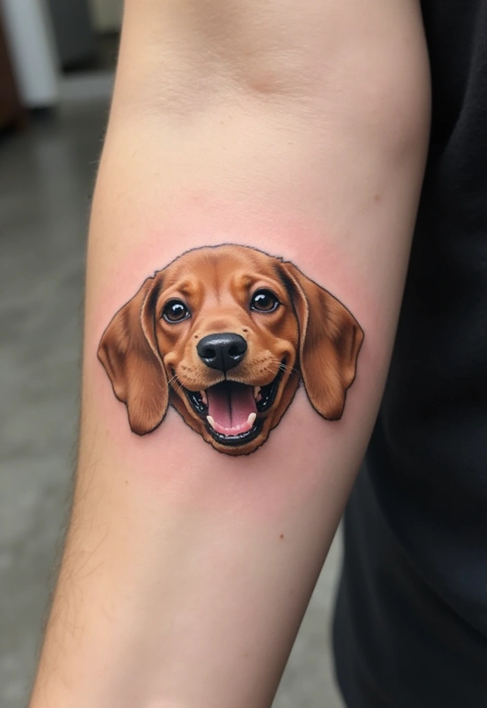 50 Small Wiener Dog Tattoos with Cute and Minimalist Designs - 12. Adorable Puppy Face