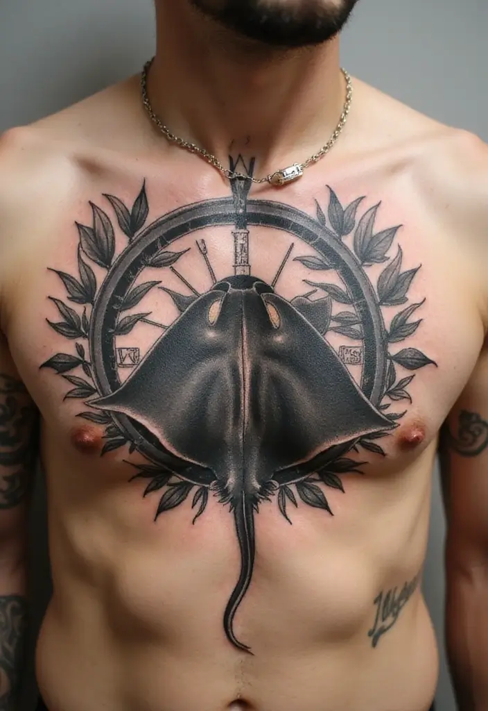 50 Stingray Tattoo Designs and Their Symbolic Meanings - 12. Stingray with a Compass