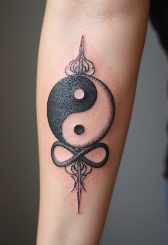 50 Yin Yang Tattoo Ideas with Balance and Harmony Symbolism - 12. Yin Yang with Infinity Symbol